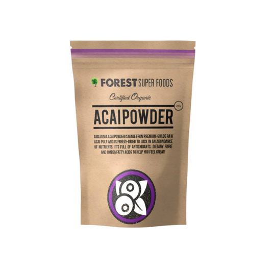 Forest Super Foods Certified Organic Açai Powder has been carefully sourced to bring you the finest quality berries packed with nutrients and flavour. Rich in antioxidants, healthy fats, and essential nutrients, it’s a superfood that promotes overall wellness, supports skin health, and boosts energy naturally. Unlike heavily processed alternatives, this açai is freeze dried to preserve its vibrant colour, natural taste, and powerful nutrients.