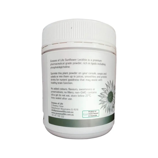 Grasses of Life Sunflower Lecithin is a premium, dietary supplement derived from sunflower seeds. It is rich in phosphatidylcholine, a phospholipid that plays a crucial role in various bodily functions.