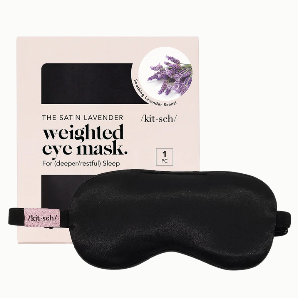 Kitsch Lavender Weighted Satin Eye Mask – luxury satin sleep mask with lavender fill for relaxation, puffiness relief and restful sleep