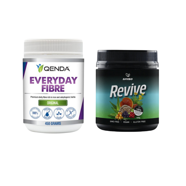 Take the first step on your health journey with Renew Cleanse #1. A gentle 30 day bowel cleanse designed to support regularity, hydration, and healthy eating habits with no hand-holding required.
The Renew Cleanse 1 bundle includes: Qenda Everyday Fibre 450g, Saybo Revive 180g and our very own Detox Guide.
