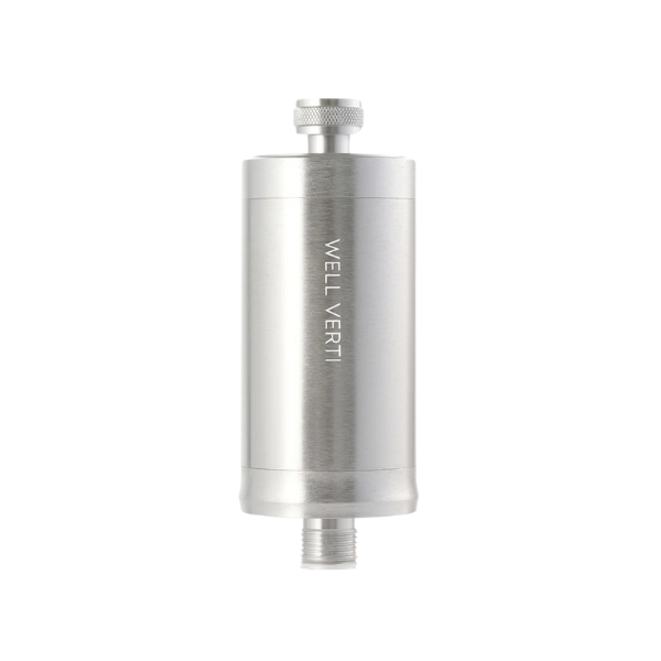 The Well Verti Wellness Pod Shower Filter removes chlorine, heavy metals, and other harmful chemicals from your water.