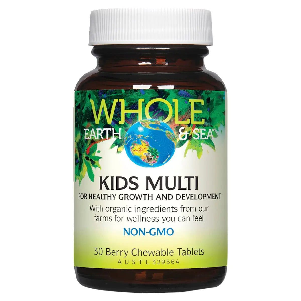 Whole Earth & Sea Kids Multi chewable berry multivitamin bottle front label.