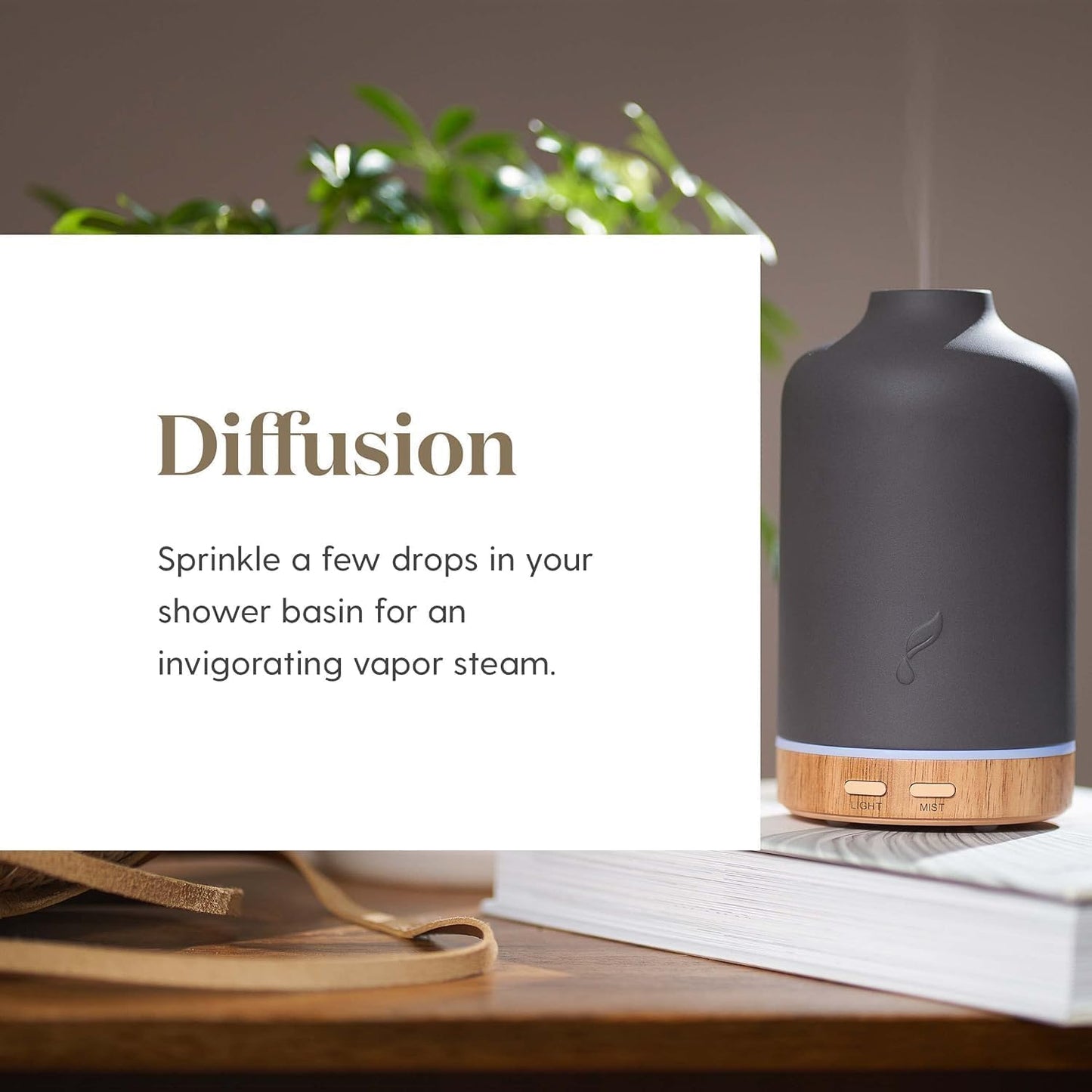 Young Living Eucalyptus Globulus Essential Oil being diffused in a home diffuser for fresh, invigorating atmosphere.