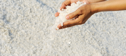 Coarse sea salt crystals (generic) representing Celtic sea salt and heavy metal concerns.