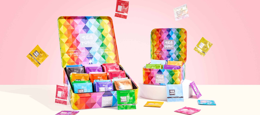 Two Tea Tonic tea tins showing different blends, comparing Tea Tonic vs T2 as a healthier tea choice.