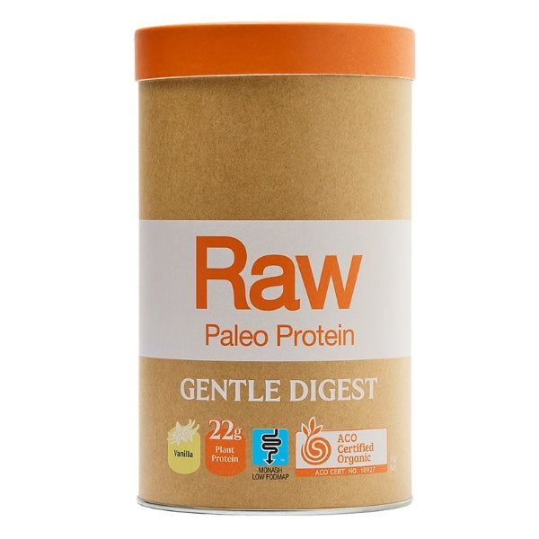 Amazonia Raw Gentle Digest Protein Vanilla 1kg tub – Low FODMAP fermented plant-based protein powder with bromelain for gentle digestion.