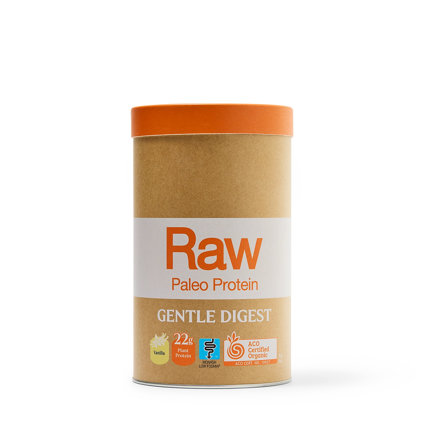 Amazonia Raw Gentle Digest Protein Vanilla 1kg tub – Low FODMAP fermented plant-based protein powder with bromelain for gentle digestion.