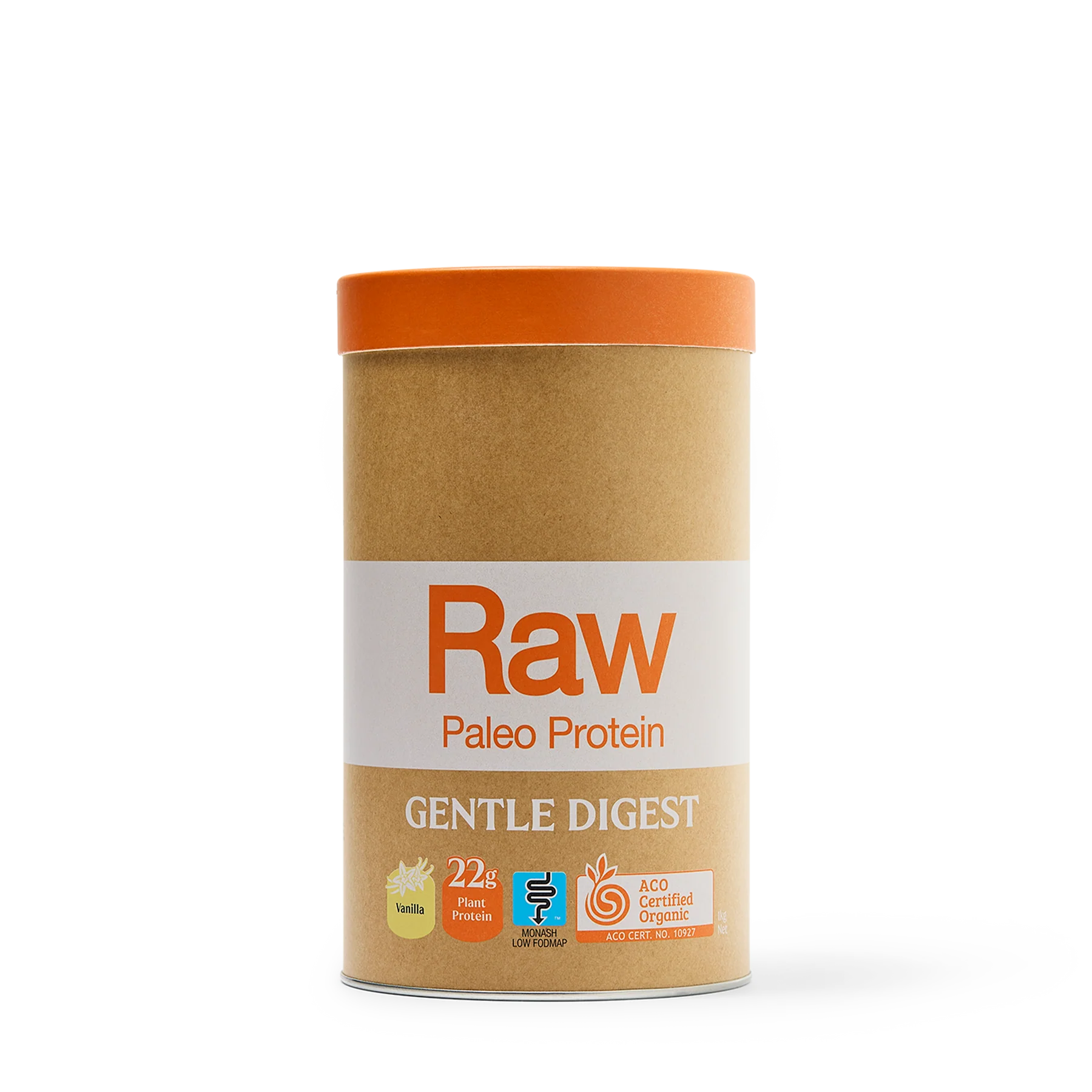 Amazonia Raw Gentle Digest Protein Vanilla 1kg tub – Low FODMAP fermented plant-based protein powder with bromelain for gentle digestion.