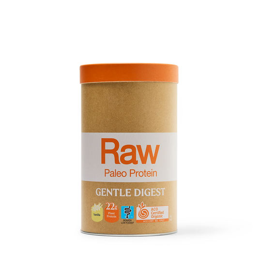 Amazonia Raw Gentle Digest Protein Vanilla 1kg tub – Low FODMAP fermented plant-based protein powder with bromelain for gentle digestion.