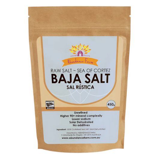 Experience the purity of nature with Abundance Farm's Baja Gold Sea Salt. Harvested from the mineral-rich waters of the Sea of Cortez, this unrefined sea salt retains over 90 essential minerals and trace elements, offering a flavorful and health-conscious alternative to regular table salt.
