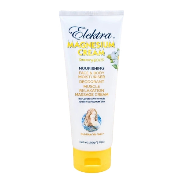 Elektra Magnesium Cream Sensory Gold 150g topical magnesium cream for muscle support and dry skin hydration.