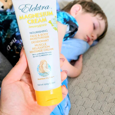 Elektra Magnesium Cream Sensory Gold used for gentle muscle support and skin nourishment, suitable for family use.