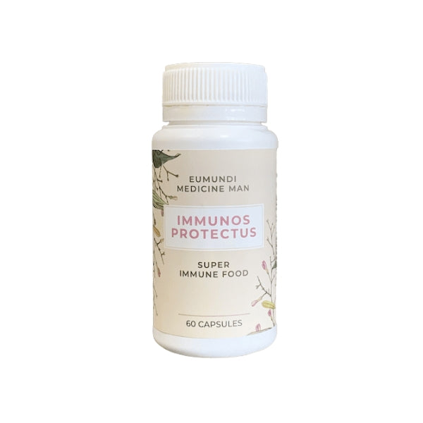 Eumundi Medicine Man Immunos Protectus capsules – Ayurvedic immune support supplement with andrographis, pine OPC, curcumin, amla, zinc and shilajit.