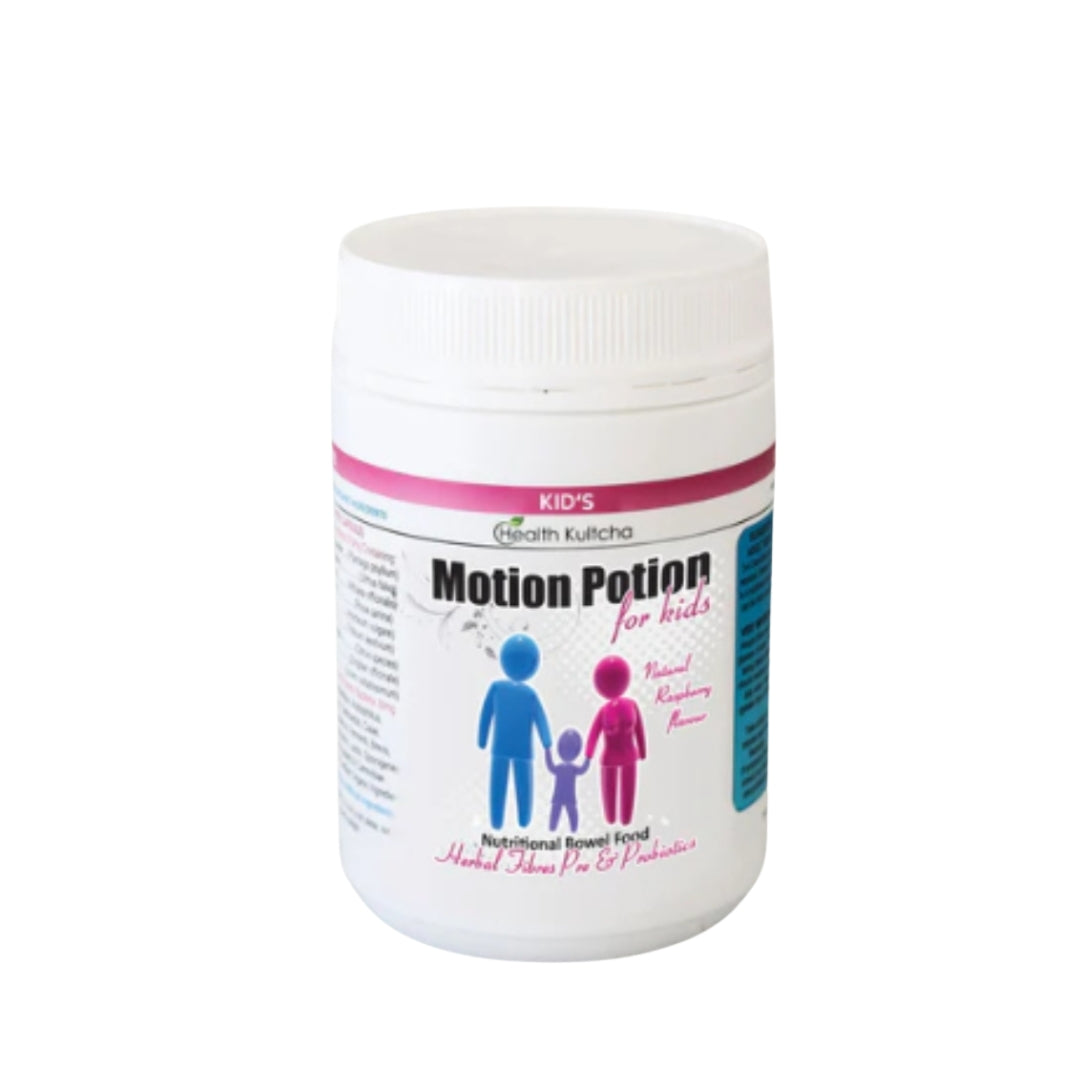 Motion Potion is an all-natural gut health supplement designed specifically for children. This easy-to-take formula is pleasantly flavored to ensure kids love it. Packed with prebiotics and probiotics, it promotes a healthy digestive system and bowel movements.
With all the goodness of our original formula, Motion Potion for KIDS includes organic ingredients like anti-inflammatory herbs, high fibre, an increased quantity of Slippery elm and spinach to support overall gut health and wellbeing.
This winning c
