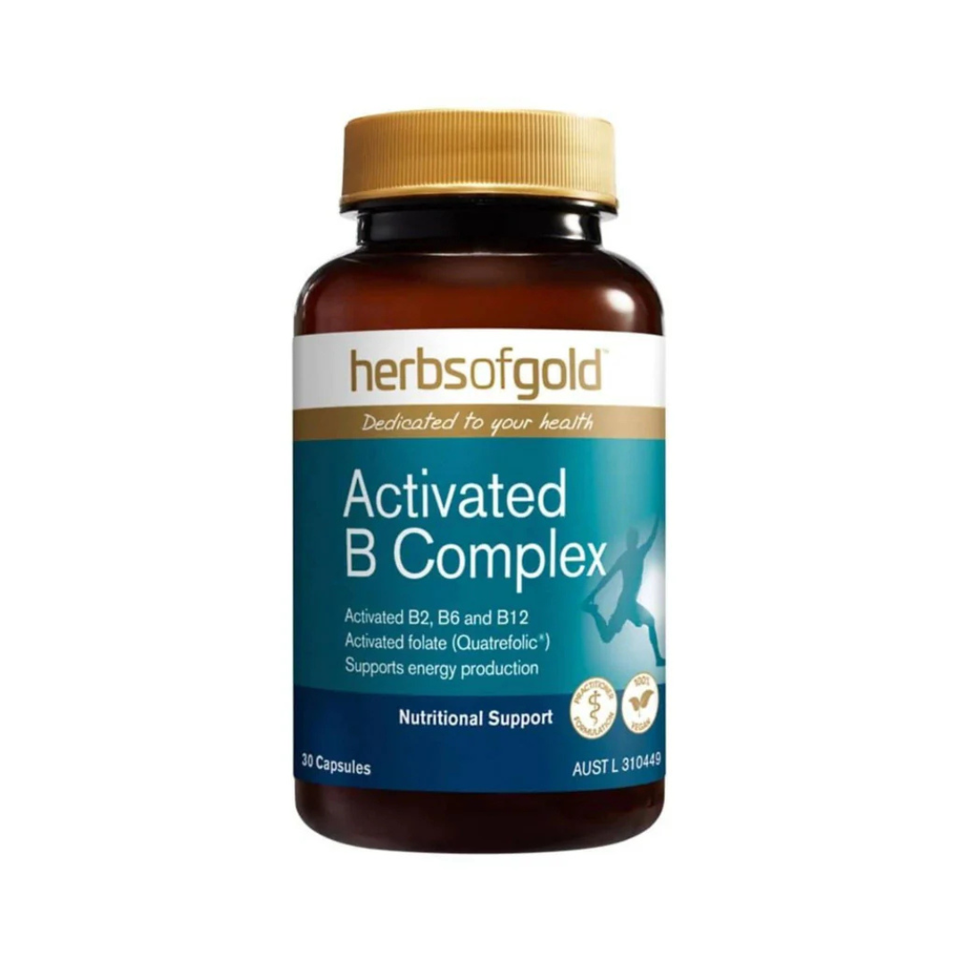 Herbs of Gold Activated B Complex delivers a targeted blend of active B vitamins - including B1, B2, B5, B6, folate (Quatrefolic®), and methylated B12 - to support energy production, stress response, cognitive clarity, and red blood cell health. Formulated with premium activated forms for optimal absorption, this vegan-friendly capsule makes it easy to stay sharp and serene.