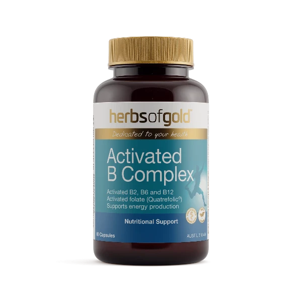 Herbs of Gold Activated B Complex delivers a targeted blend of active B vitamins - including B1, B2, B5, B6, folate (Quatrefolic®), and methylated B12 - to support energy production, stress response, cognitive clarity, and red blood cell health. Formulated with premium activated forms for optimal absorption, this vegan-friendly capsule makes it easy to stay sharp and serene.