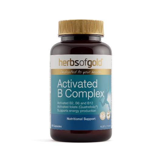 Herbs of Gold Activated B Complex delivers a targeted blend of active B vitamins - including B1, B2, B5, B6, folate (Quatrefolic®), and methylated B12 - to support energy production, stress response, cognitive clarity, and red blood cell health. Formulated with premium activated forms for optimal absorption, this vegan-friendly capsule makes it easy to stay sharp and serene.