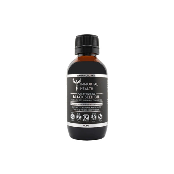 Immortal Health Pure Unfiltered Black Seed Oil is a natural elixir known to support immunity, vitality, skin, hair, and overall well-being.