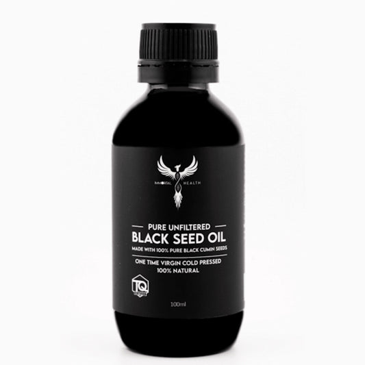 Unlock the ancient secret to vitality with Immortal Health’s Pure Unfiltered Black Seed Oil. Revered for centuries, Black Seed Oil (Nigella sativa) is a natural elixir known to support immunity, vitality, skin, hair, and overall well-being.