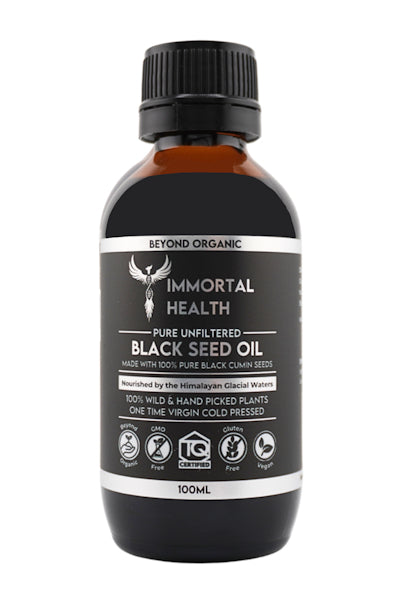 Immortal Health Pure Unfiltered Black Seed Oil is a natural elixir known to support immunity, vitality, skin, hair, and overall well-being.