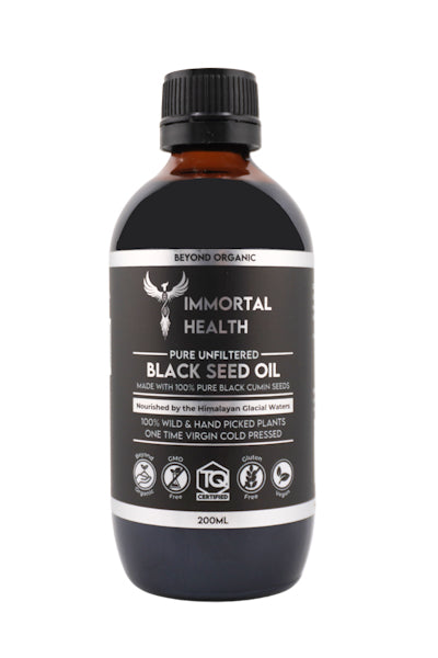 Immortal Health Pure Unfiltered Black Seed Oil is a natural elixir known to support immunity, vitality, skin, hair, and overall well-being.