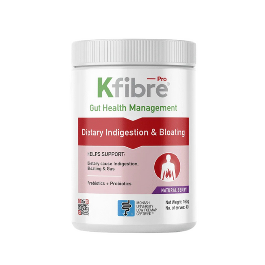 KfibrePro Dietary Indigestion and Bloating is a scientifically and IBS dietitian formulated prebiotic and probiotic blend to help assist digestive comfort.