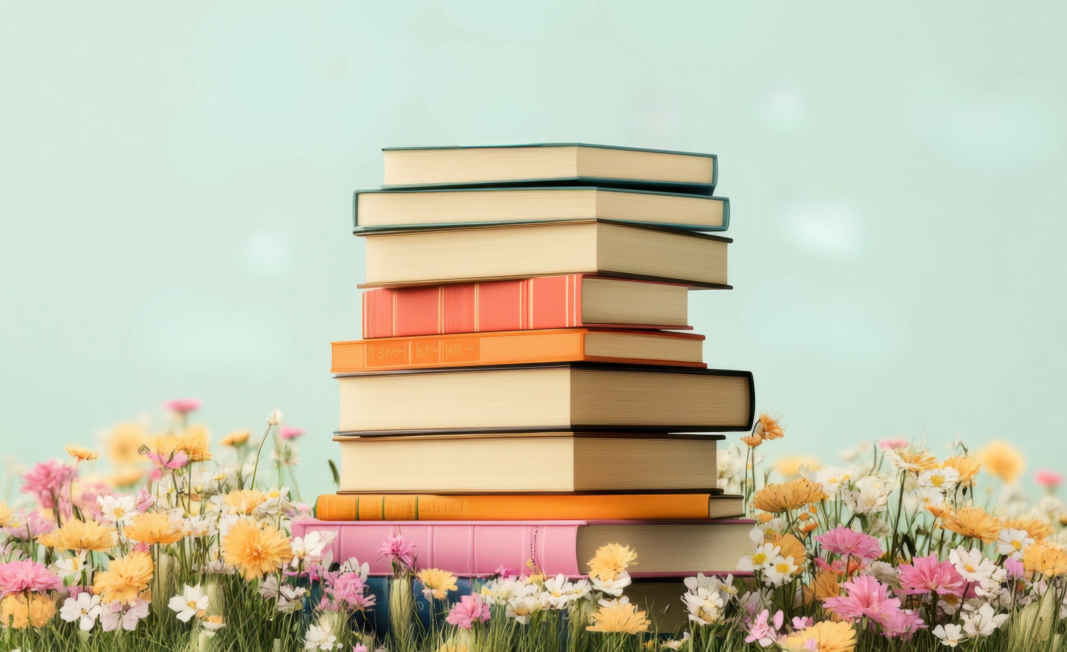 Stack of hardcover books promoting Renew Health Co. learning resources, free downloads and blogs.