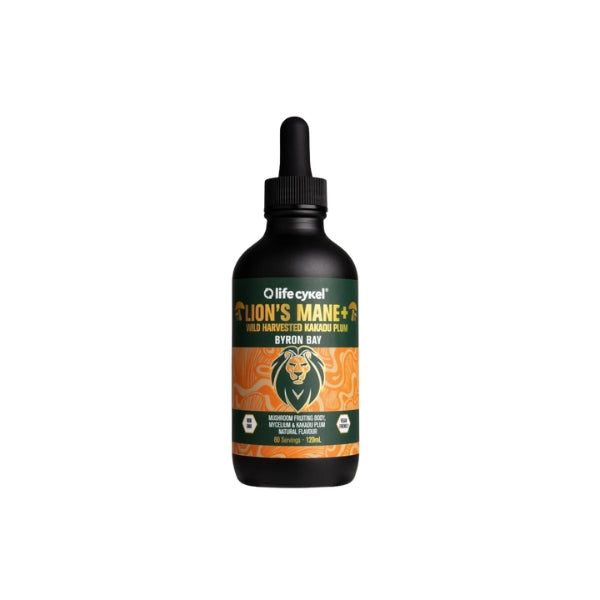 Lifecykel Lion’s Mane Mushroom Extract – dual extract with Kakadu Plum for focus, memory, mental clarity and flow state.