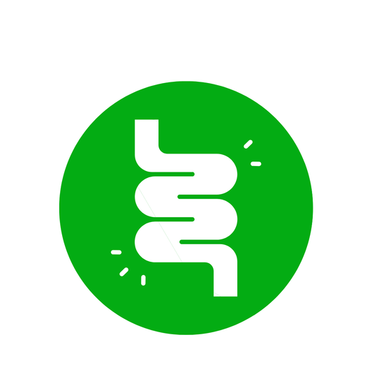 Green circle with a white icon of a digestive system on a white background