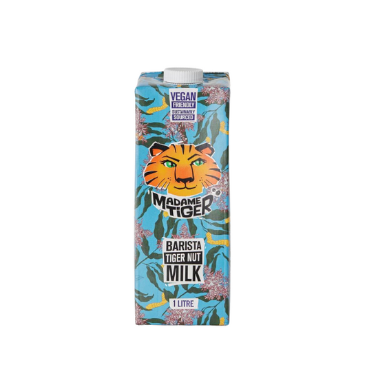 Madame Tiger Barista Tiger Nut Milk is the perfect plant-based milk crafted for coffee lovers. It froths beautifully, won’t split when added to hot drinks, and delivers rich, satisfying flavour.
Made with organic tiger nuts (12 %), Australian extra-virgin olive oil instead of typical seed oils, and faba bean protein, this milk is free from dairy, soy, and gluten. It’s FODMAP-friendly and packed with essential nutrients.