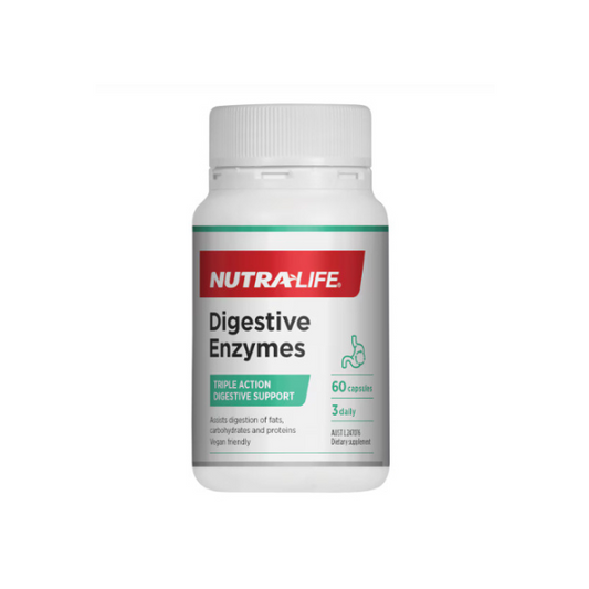 Nutra-Life Digestive Enzymes uses a combination of 5 enzymes and warming herbs to support the body in breaking down macronutrients as well as the lactose in dairy.