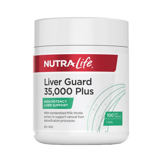 Nutra-Life Liver Guard 35,000 Plus is a high strength, antioxidant formula specifically formulated with Milk Thistle to support healthy liver function and natural liver detoxification processes.
Globe artichoke has been added to help maintain bile production and flow.
Turmeric support liver health and also compliments these two herbs by relieving systems of indigestion and reducing flatulence.