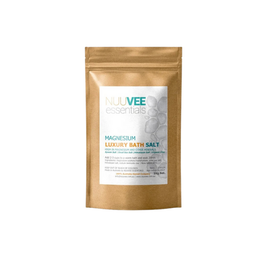 Nuuvee Essentials Luxury Bath Salt combines Epsom Salt (to relax tension and aching muscles), Himalayan Salt (to detoxify body and mind) and Natural Dead Sea Mineral Salt (to soothe your body while softening and repairing your skin). This luxurious blend will target all your needs in one bath!