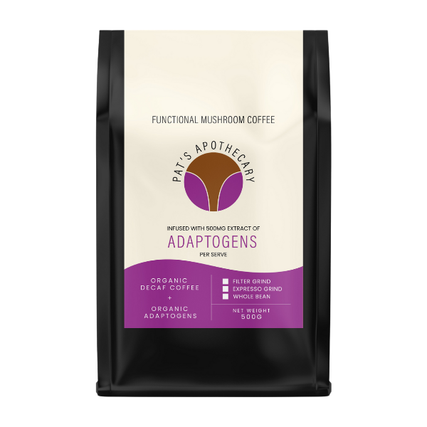 Pat's Apothecary Decaf Energy Coffee is crafted from premium organic Mexican coffee and infused with powerful energising Cordyceps. Designed to support mood, gut health, and endurance, this brew delivers rich, smooth coffee taste with no compromise.

Each serving contains organic mushroom extract powder, sourced from 100% fruiting bodies - no mycelium, no grains, no fillers.

Expect full-bodied flavour, clean energy, and functional benefits in every cup.
This is not instant coffee - just real, adaptogenic 