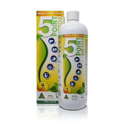 Point Pharma 5PointDetox tonic is a herbal formulation founded on the naturopathic principle that detoxification and elimination are the first steps to better health. 
