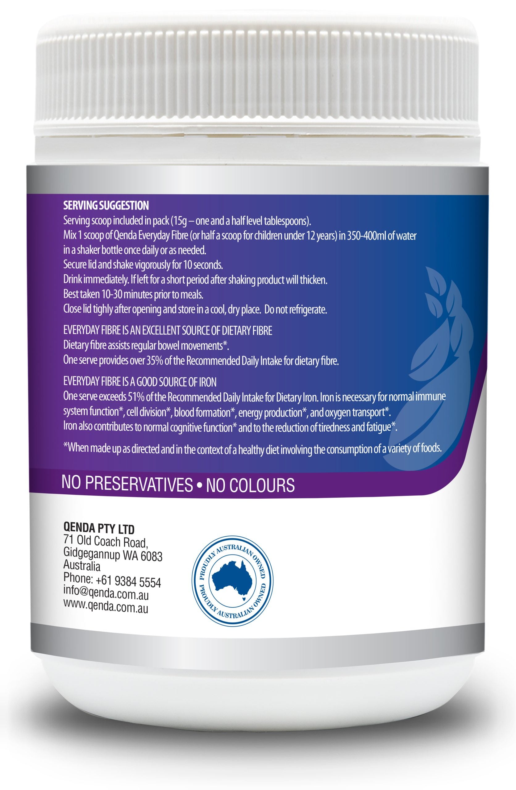 Qenda Everyday Fibre is a premium daily fibre rich in iron and adaptogenic herbs.