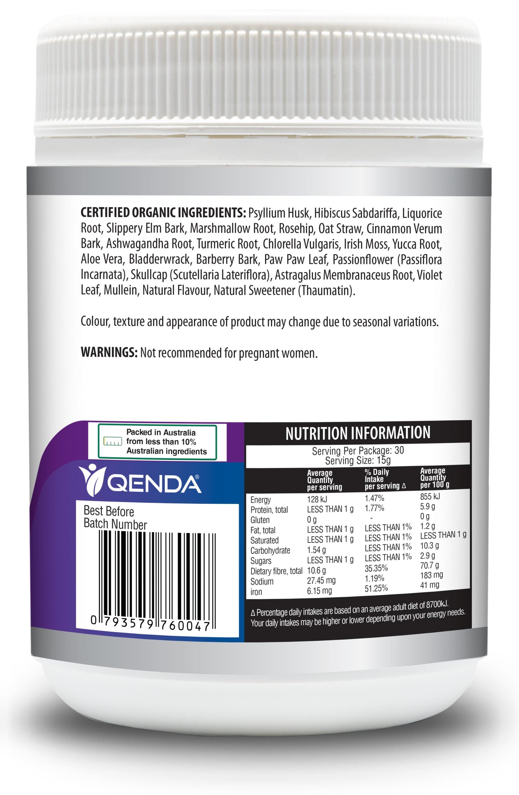 Qenda Everyday Fibre is a premium daily fibre rich in iron and adaptogenic herbs.
