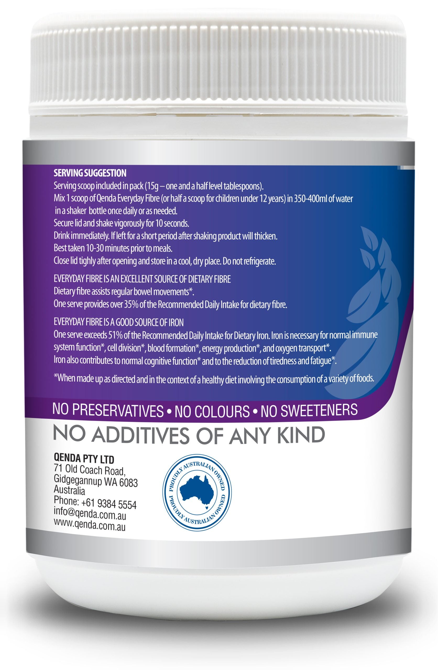 Qenda Everyday Fibre is a premium daily fibre rich in iron and adaptogenic herbs.