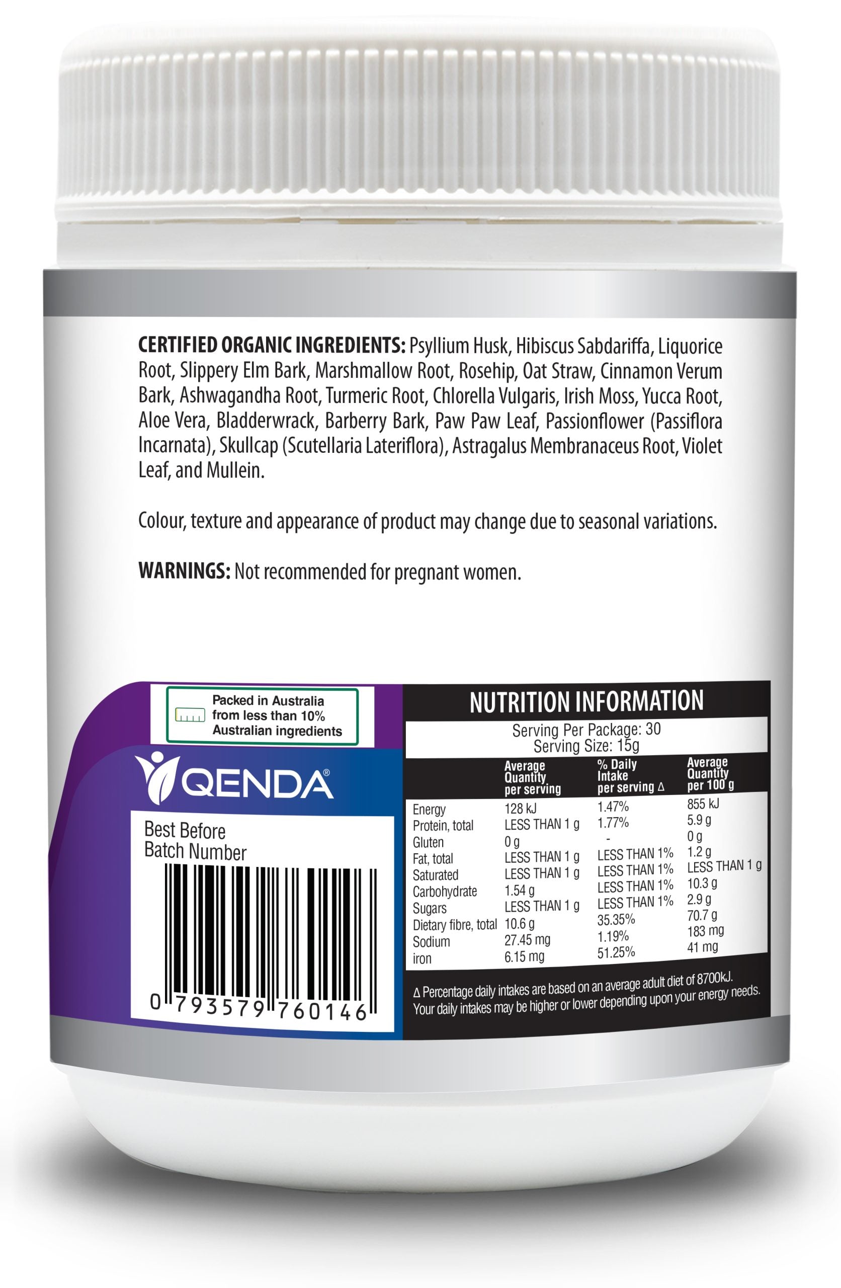 Qenda Everyday Fibre is a premium daily fibre rich in iron and adaptogenic herbs.