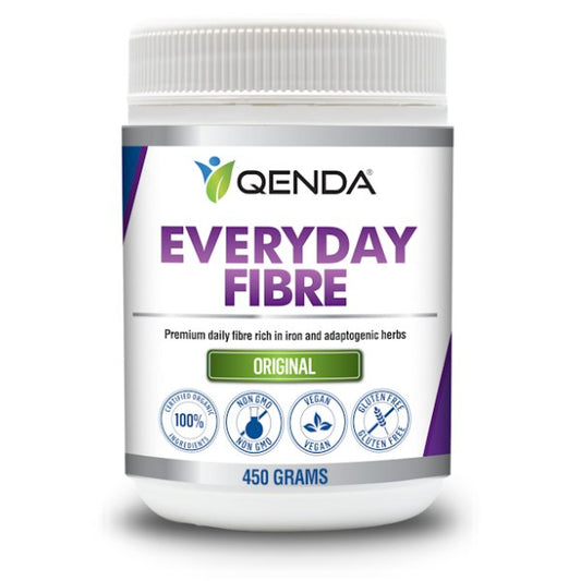 Qenda Everyday Fibre is a premium daily fibre rich in iron and adaptogenic herbs.