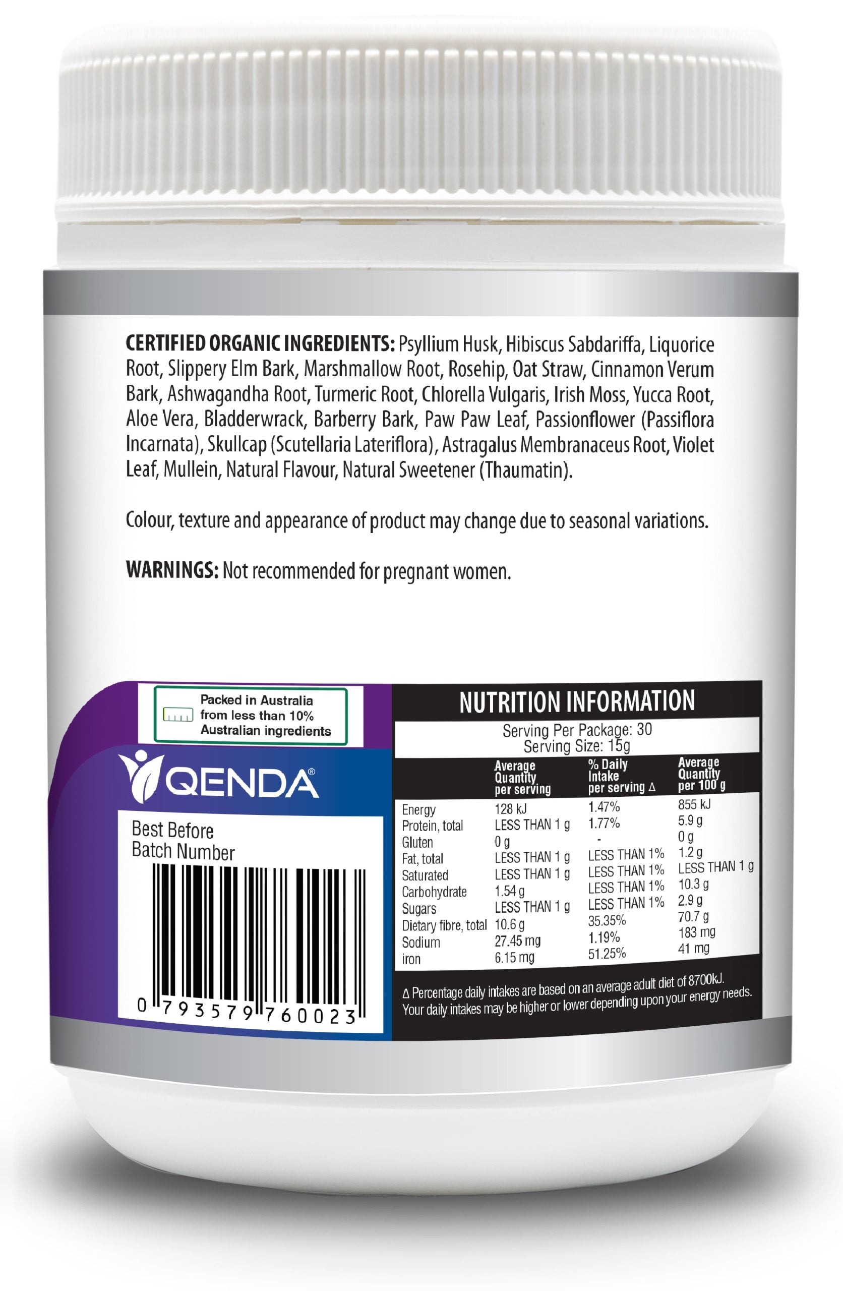 Qenda Everyday Fibre is a premium daily fibre rich in iron and adaptogenic herbs.