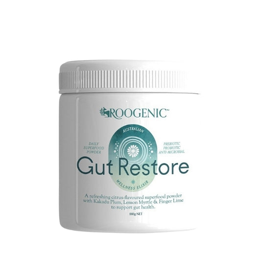 Roogenic Gut Restore Superfood 180g gut health powder for leaky gut, IBS and digestive support.