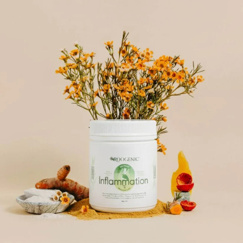 Roogenic Inflammation Superfood anti inflammatory powder with native Australian botanicals for joint and muscle health.