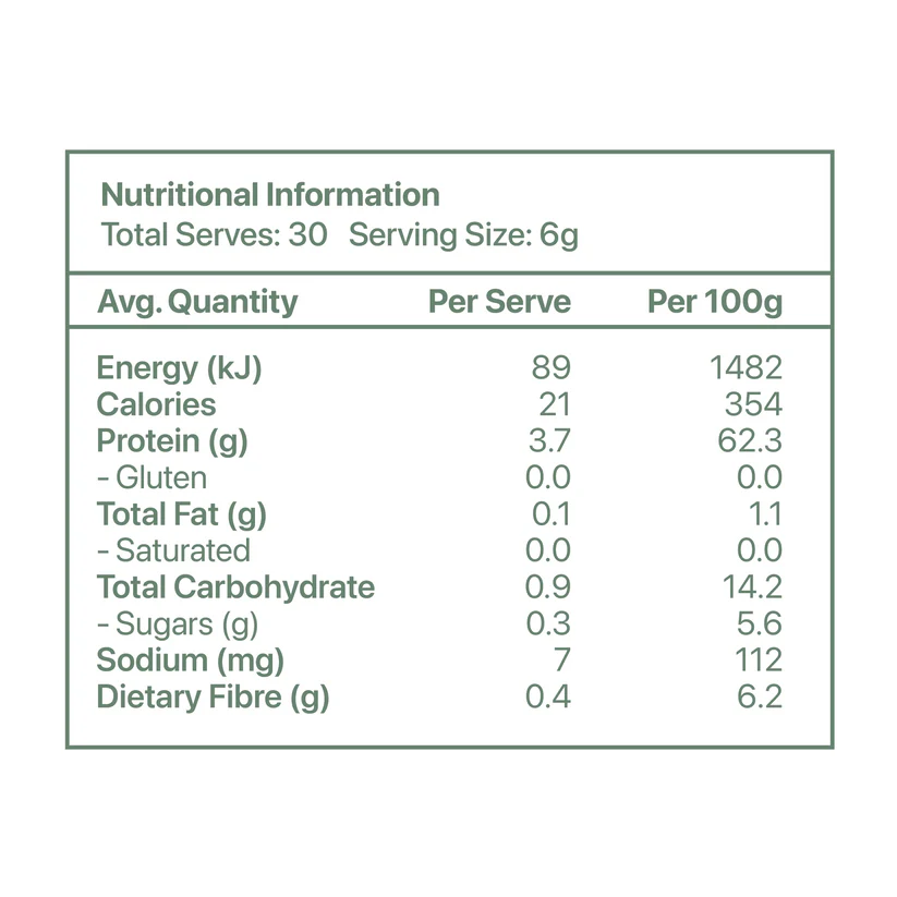 Roogenic Inflammation Superfood nutritional information panel detailing anti inflammatory ingredients and dosage.