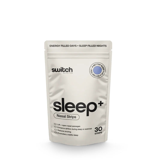 Switch Nutrition Sleep+ Nasal Strips – 30 pack of hypoallergenic nasal breathing strips to open airways, reduce snoring & support better sleep naturally.