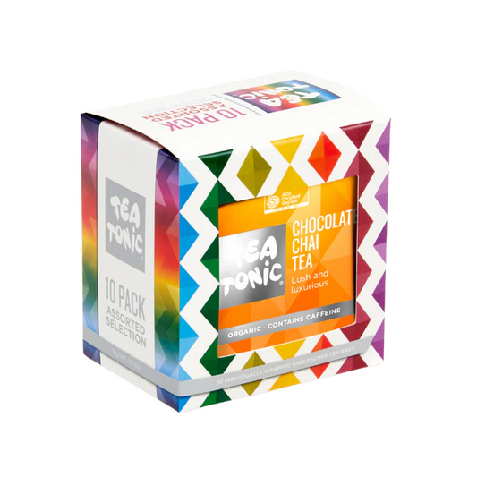 Tea Tonic 10 Pack Colourful Selection is a sampler box of Tea Tonic's top ten most popular teas. Each teabag included offers unique flavours and benefits, try them all and find your favourite!