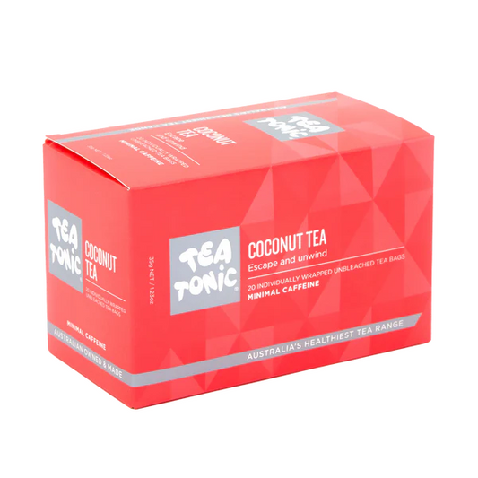 Embark on a tropical escape with Tea Tonic's Coconut Tea. This invigorating blend combines the natural hydration of coconut with the gentle stimulation of yerba maté, offering a refreshing beverage that revitalises your senses and supports your wellbeing.