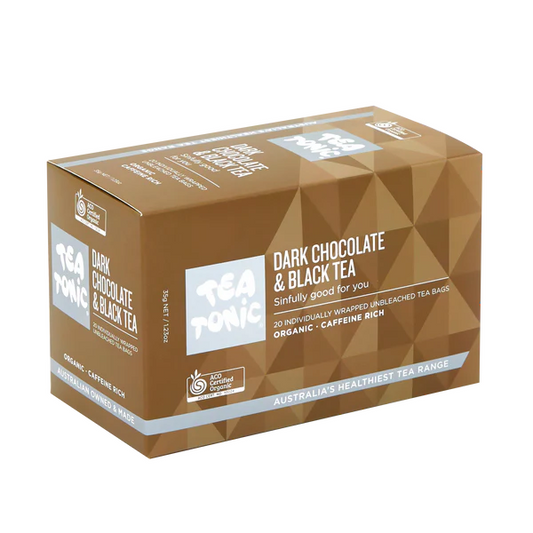 Indulge your senses with the luxurious blend of bold black tea and rich dark chocolate. Tea Tonic’s Organic Dark Chocolate and Black Tea offers a decadent and antioxidant-rich tea experience, perfect for chocolate lovers who want a guilt-free treat.