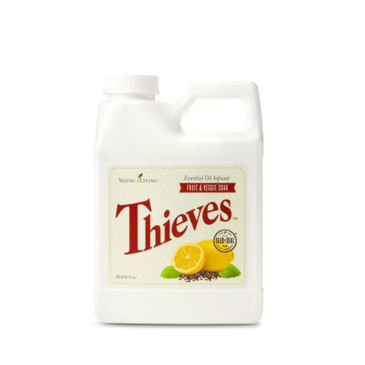 Enjoy eating your fruits and vegetables as nature intended with Thieves Fruit & Veggie Soak. This unique formula combines three exclusive Young Living essential oil blends with other naturally derived ingredients to effectively wash your produce. It’s highly concentrated for long-lasting use. Perfect for meal preparation or cleaning larger amounts of produce, add a small amount of Thieves Fruit & Veggie Soak to a bowl of water, then soak, rinse, and enjoy clean fruits and vegetables.
