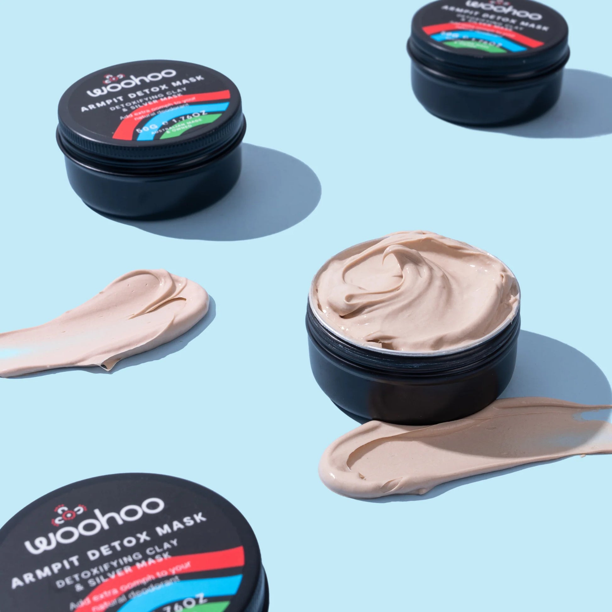 Woohoo Body Armpit Detox Mask creamy detoxifying clay texture natural underarm detox treatment for aluminium free deodorant transition and impurity removal.
